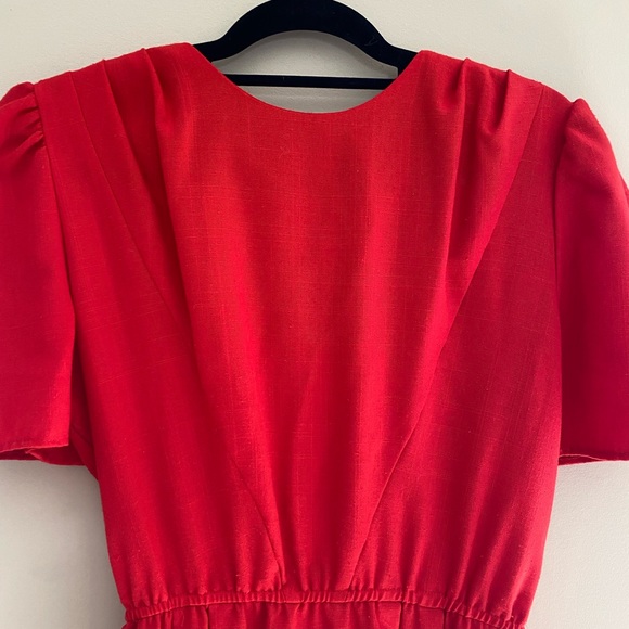 Vintage Red Short Sleeve Belted Pencil Sheath Midi Dress Size 12 - Picture 2 of 11